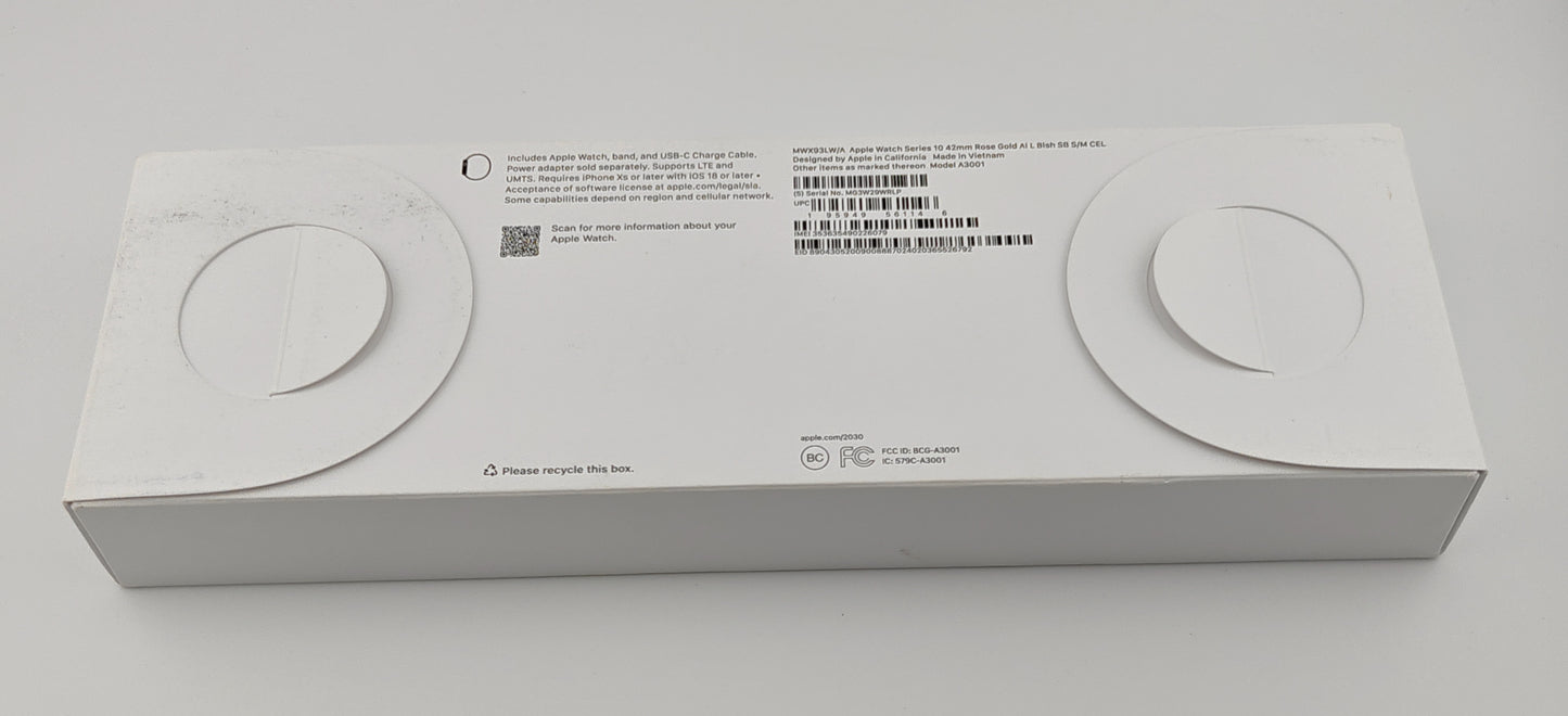 Apple Watch Series 10 42mm Rose Gold Aluminum Case with Apple OEM Blush Sport Band A3001 GPS Cellular