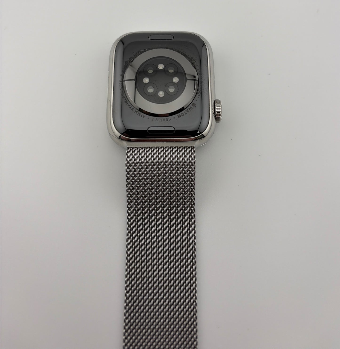 Apple Watch Series 7 41mm Silver Stainless Steel Case with Milanese Loop A2475 GPS Cellular Very Good