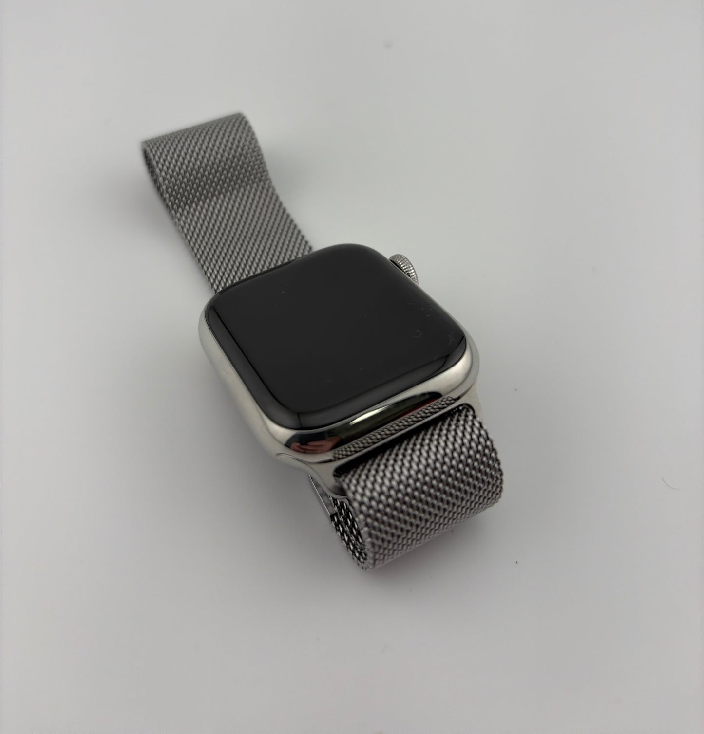 Apple Watch Series 7 41mm Silver Stainless Steel Case with Milanese Loop A2475 GPS Cellular Very Good