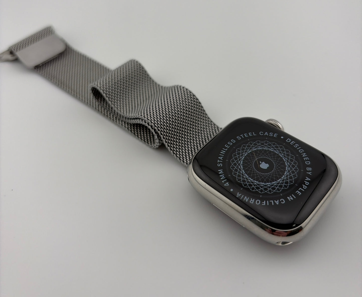 Apple Watch Series 7 41mm Silver Stainless Steel Case with Milanese Loop A2475 GPS Cellular Very Good